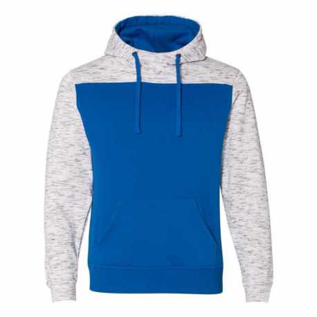 J America 8676 Melange Fleece Colorblocked Hooded Sweatshirt