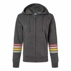 MV Sport W22732 Women's Striped Sleeves Full-Zip Hooded Sweatshirt