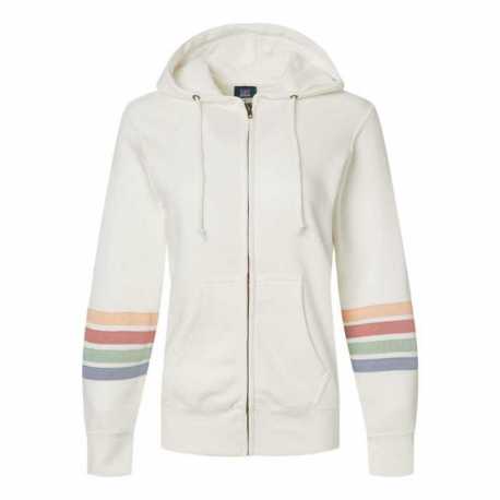 MV Sport W22732 Women's Striped Sleeves Full-Zip Hooded Sweatshirt