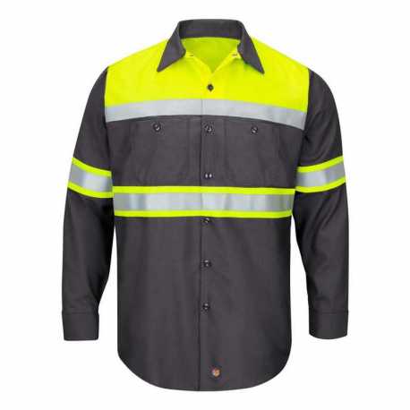 Red Kap SY70T Hi-Visibility Colorblock Ripstop Long Sleeve Work Shirt - Tall Sizes