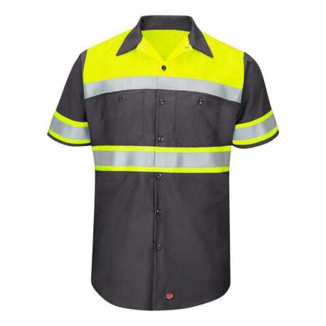 Red Kap SY80T Hi-Visibility Colorblock Ripstop Short Sleeve Work Shirt - Tall Sizes