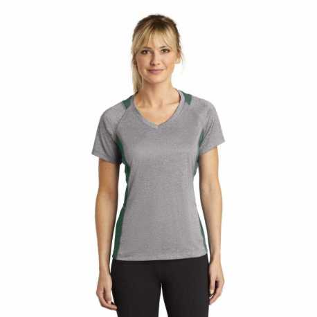 Sport-Tek LST361 Ladies Heather Colorblock Contender V-Neck Tee