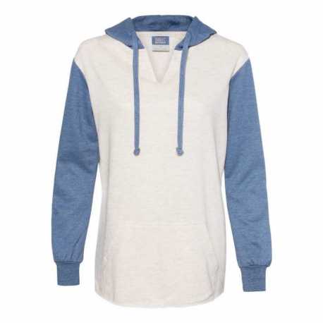 MV Sport W20145 Women's French Terry Hooded Pullover with Colorblocked Sleeves