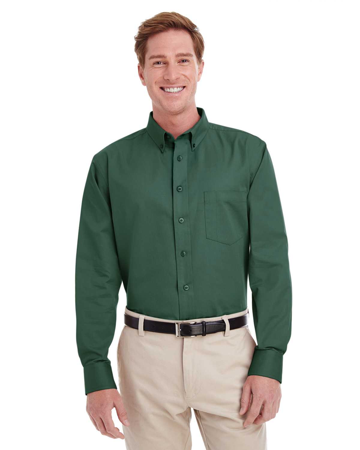 Harriton M581 Men's Foundation 100% Cotton Long-Sleeve Twill Shirt with Teflon | ApparelChoice.com
