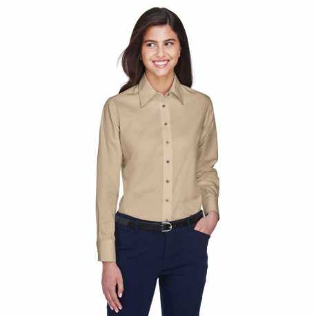 Harriton M500W Ladies Easy Blend Long-Sleeve Twill Shirt with Stain-Release