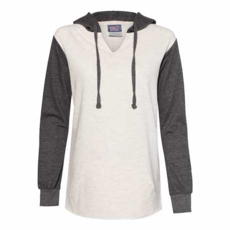 MV Sport W20145 Women's French Terry Hooded Pullover with Colorblocked Sleeves