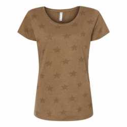 Code Five 3629 Women's Star Print Scoop Neck Tee