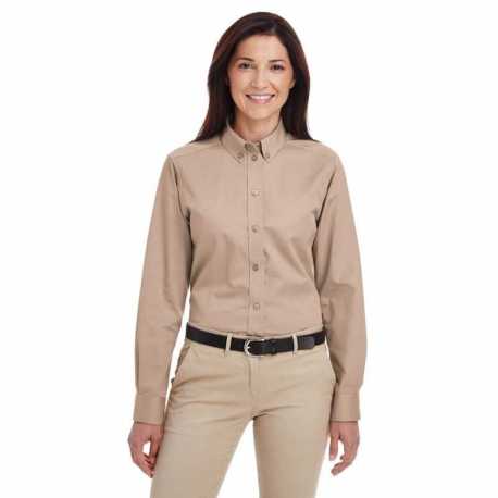 Harriton M581W Ladies Foundation Cotton Long-Sleeve Twill Shirt with Teflon