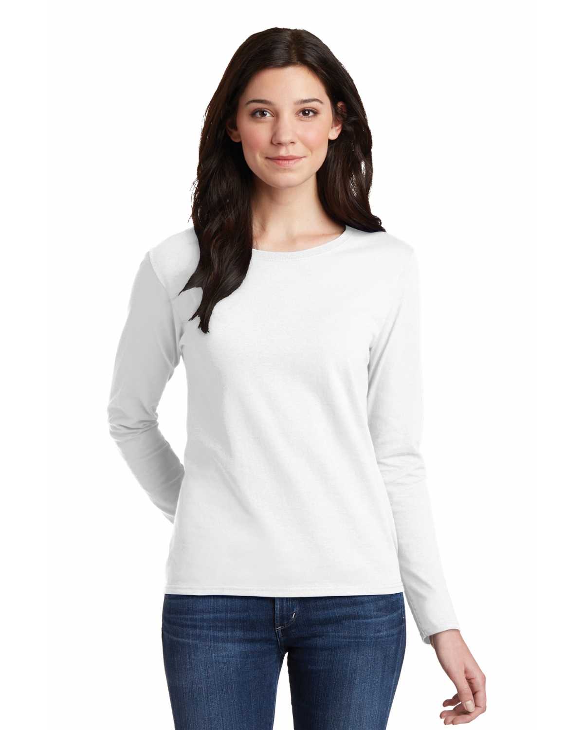 5400l Ladies Heavy Cotton 100 Cotton Long Sleeve T Shirt 