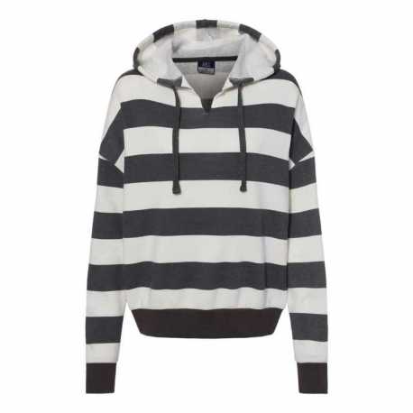 MV Sport W21721 Women's Striped Fleece Boxy Hooded Sweatshirt