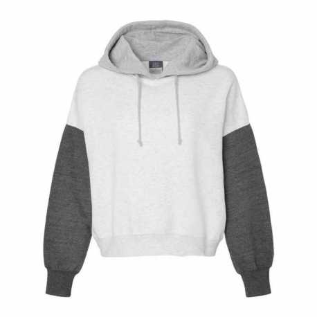 MV Sport W23716 Women's Sueded Fleece Colorblocked Crop Hooded Sweatshirt